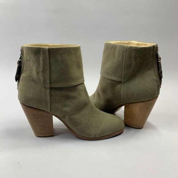 Rag & Bone Newbury Ankle Boots Women's Size 9 Olive Green Canvas Heeled Booties - Picture 7 of 13